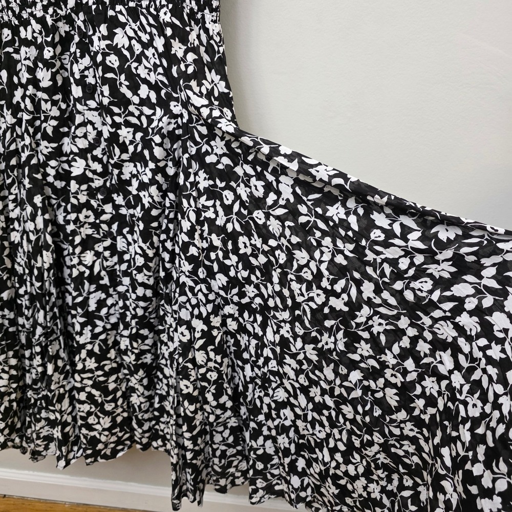 Chelsea & Theodore XL Black White Floral Cotton Smocked Midi Dress Sleeveless - Picture 13 of 13